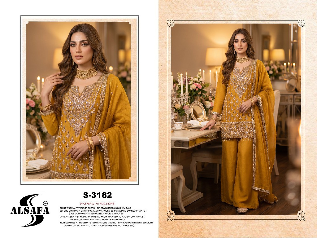 ALSAFA D.NO 3182 WHOLESALE READYMADE CHIFFON WITH WORK PAKISTANI TOP PLAZZO WIRH DUPATTA ONLINE