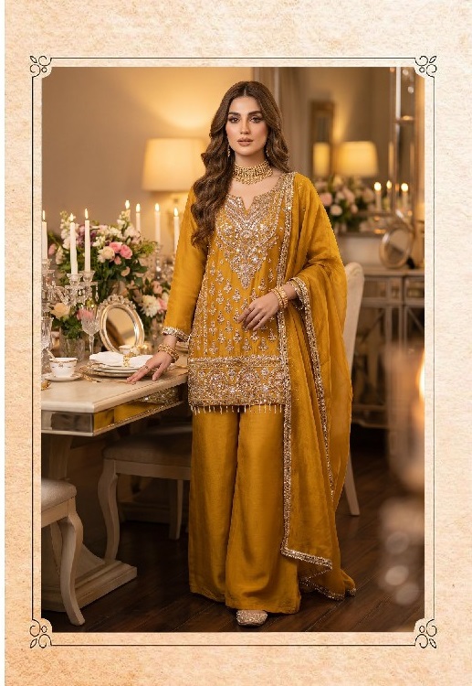 ALSAFA D.NO 3182 WHOLESALE READYMADE CHIFFON WITH WORK PAKISTANI TOP PLAZZO WIRH DUPATTA ONLINE