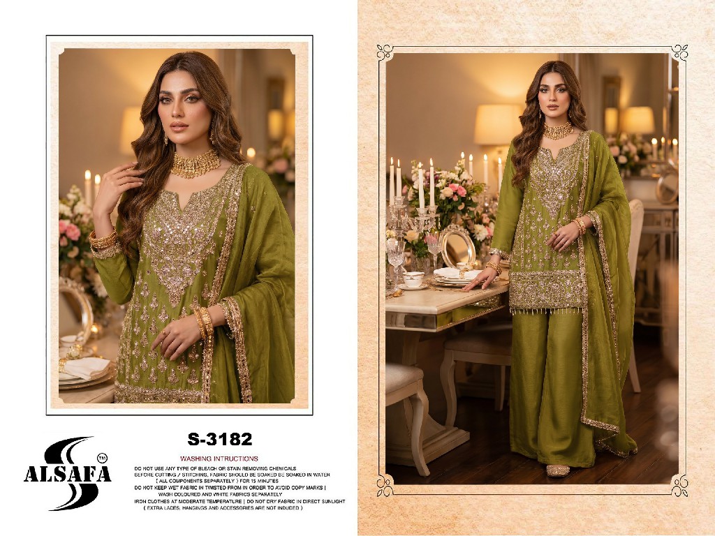 ALSAFA D.NO 3182 WHOLESALE READYMADE CHIFFON WITH WORK PAKISTANI TOP PLAZZO WIRH DUPATTA ONLINE