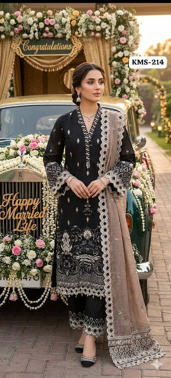 TEXTILEDEAL D.NO KMS-214 COLOR WHOLESALE READYMADE COTTON SILK WITH WORK PAKISTANI ELEGANT 3 PCS SUITS EXPORTER