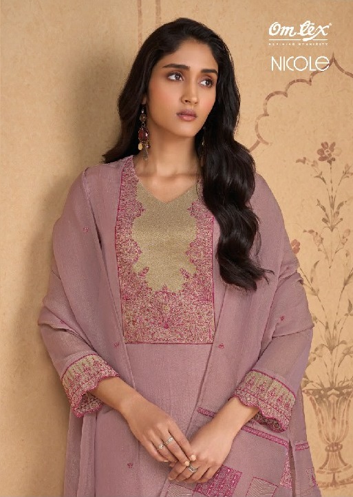 OMTEX NICOLE WHOLESALE SILK TISSUE EMBROIDERY PATCH WORK UNSTITCH SALWAR SUITS EXPORTER