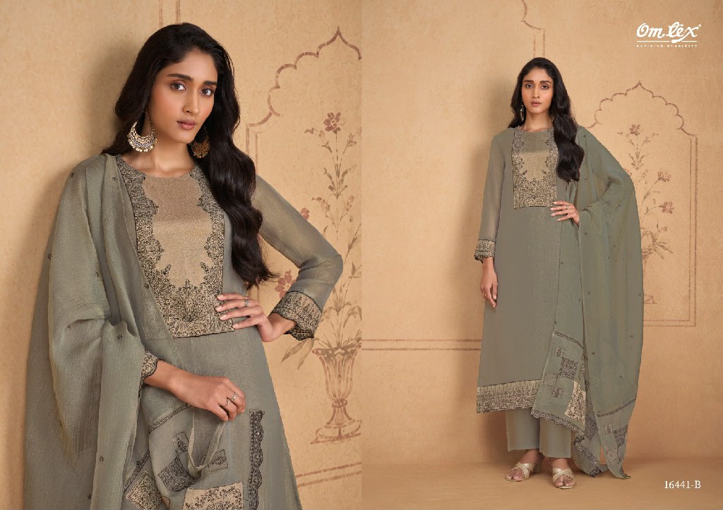 OMTEX NICOLE WHOLESALE SILK TISSUE EMBROIDERY PATCH WORK UNSTITCH SALWAR SUITS EXPORTER