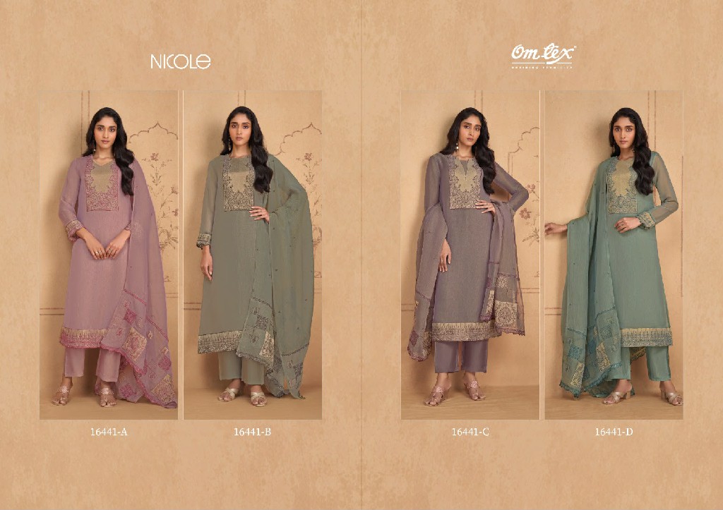 OMTEX NICOLE WHOLESALE SILK TISSUE EMBROIDERY PATCH WORK UNSTITCH SALWAR SUITS EXPORTER