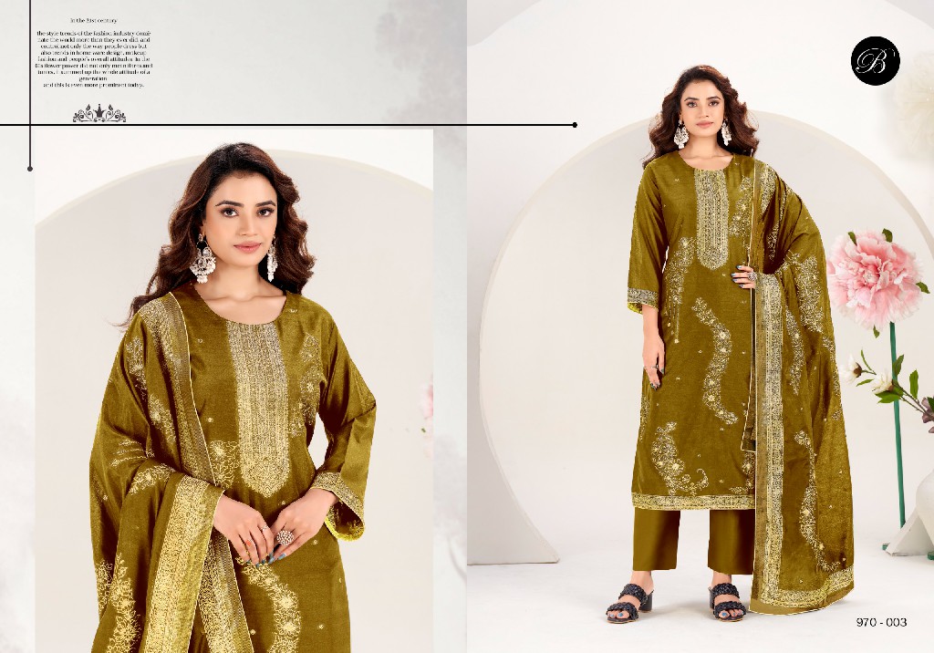 BELLIZA ZAHIDA WHOLESALE PURE COTTON SILK JACQUARD BEAUTIFUL UNSTITCH SALWAR SUITS FOR EXPORT