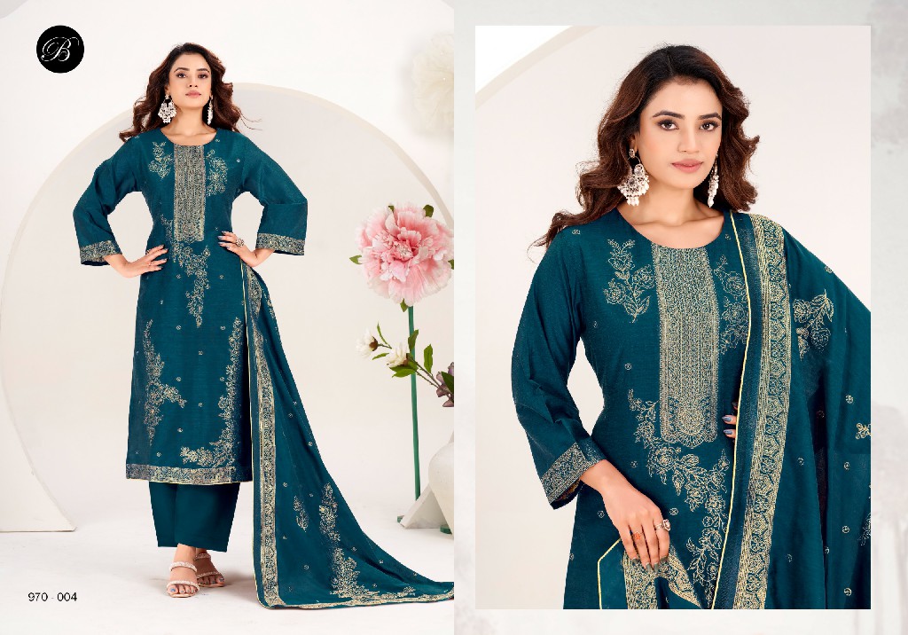 BELLIZA ZAHIDA WHOLESALE PURE COTTON SILK JACQUARD BEAUTIFUL UNSTITCH SALWAR SUITS FOR EXPORT