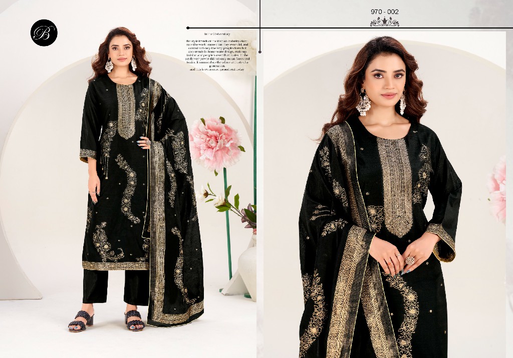 BELLIZA ZAHIDA WHOLESALE PURE COTTON SILK JACQUARD BEAUTIFUL UNSTITCH SALWAR SUITS FOR EXPORT