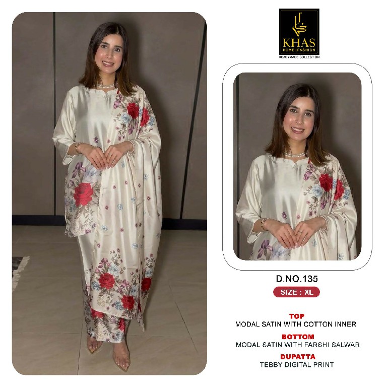 KHAS D.NO 131 TO 139 WHOLESALE READYMADE MODAL SATIN NEW DESIGN 3 PCS COMBO SET SUITS EXPORTER
