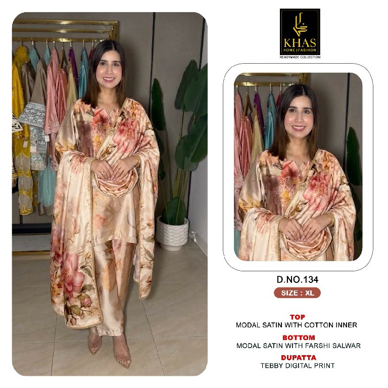 KHAS D.NO 131 TO 139 WHOLESALE READYMADE MODAL SATIN NEW DESIGN 3 PCS COMBO SET SUITS EXPORTER