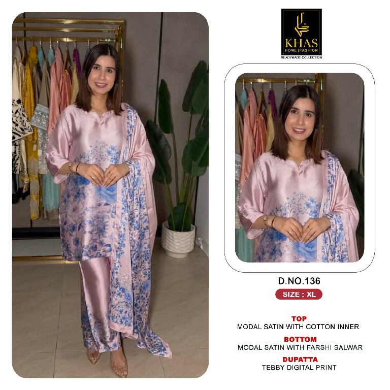 KHAS D.NO 131 TO 139 WHOLESALE READYMADE MODAL SATIN NEW DESIGN 3 PCS COMBO SET SUITS EXPORTER
