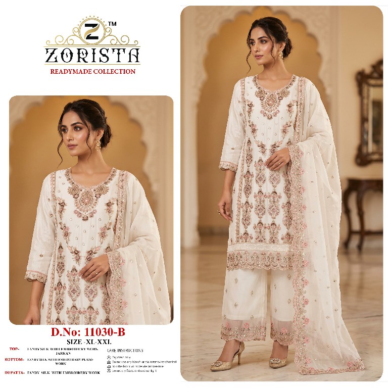 ZORISTA D.NO 11030 WHOLESALE READYMADE FANDY SILK WITH HEAVY WORK PAKISTANI 3 PCS SUITS EXPORTER