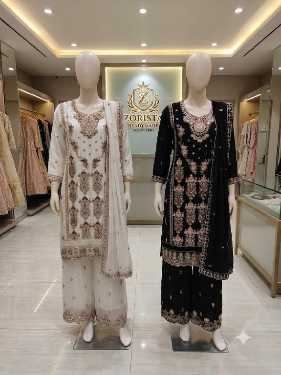 ZORISTA D.NO 11030 WHOLESALE READYMADE FANDY SILK WITH HEAVY WORK PAKISTANI 3 PCS SUITS EXPORTER