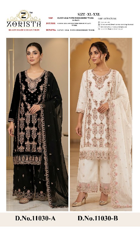 ZORISTA D.NO 11030 WHOLESALE READYMADE FANDY SILK WITH HEAVY WORK PAKISTANI 3 PCS SUITS EXPORTER