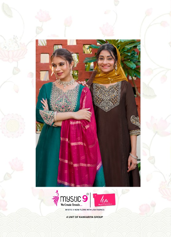 MYSTIC 9 AASHI VOL 1 WHOLESALE READYMADE DYED VERTICAN CONTRAST PRINCESS CUT 3 PCS SUITS SUPPLIER
