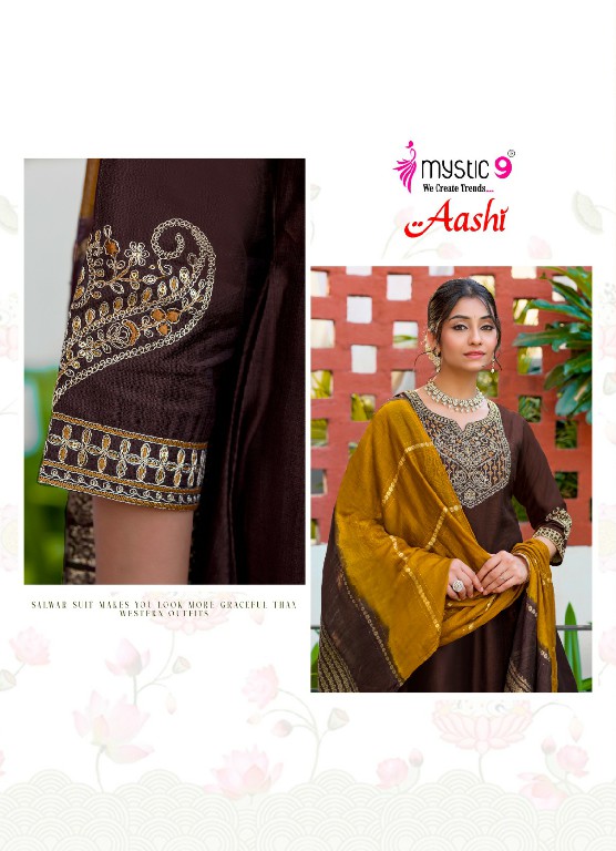 MYSTIC 9 AASHI VOL 1 WHOLESALE READYMADE DYED VERTICAN CONTRAST PRINCESS CUT 3 PCS SUITS SUPPLIER