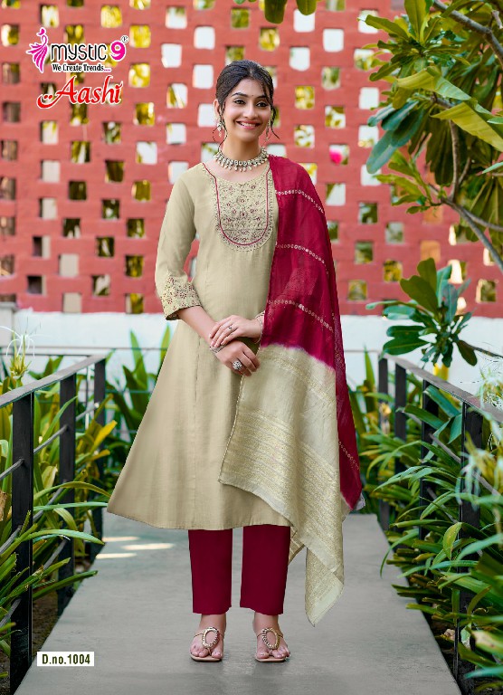 MYSTIC 9 AASHI VOL 1 WHOLESALE READYMADE DYED VERTICAN CONTRAST PRINCESS CUT 3 PCS SUITS SUPPLIER