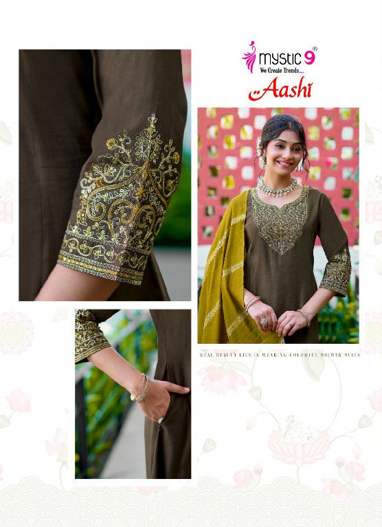 MYSTIC 9 AASHI VOL 1 WHOLESALE READYMADE DYED VERTICAN CONTRAST PRINCESS CUT 3 PCS SUITS SUPPLIER