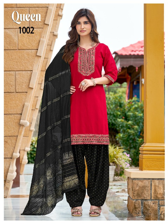 MUKESH QUEEN WHOLESALE READYMADE VERTICAN WITH WORK BIG SIZE PATIYALA STYLE 3 PCS SUITS SUPPLIER