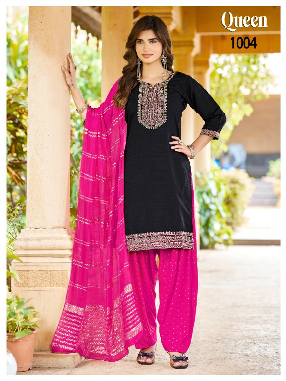 MUKESH QUEEN WHOLESALE READYMADE VERTICAN WITH WORK BIG SIZE PATIYALA STYLE 3 PCS SUITS SUPPLIER