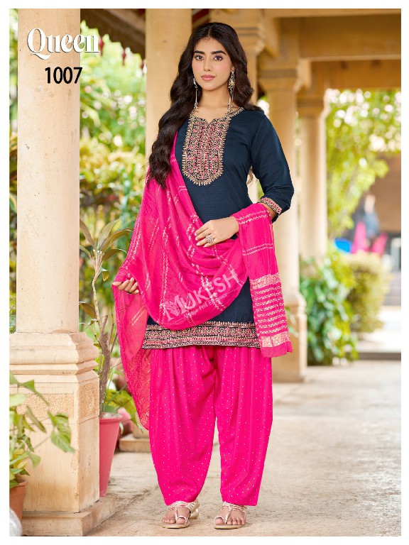 MUKESH QUEEN WHOLESALE READYMADE VERTICAN WITH WORK BIG SIZE PATIYALA STYLE 3 PCS SUITS SUPPLIER