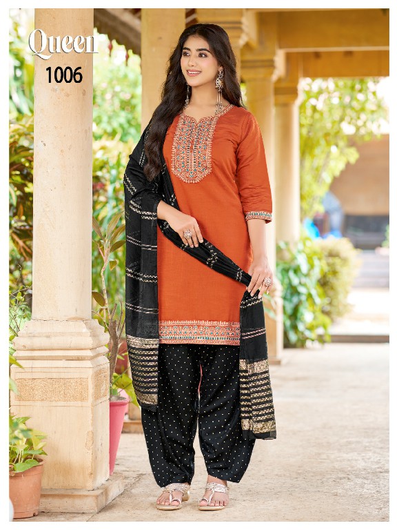 MUKESH QUEEN WHOLESALE READYMADE VERTICAN WITH WORK BIG SIZE PATIYALA STYLE 3 PCS SUITS SUPPLIER