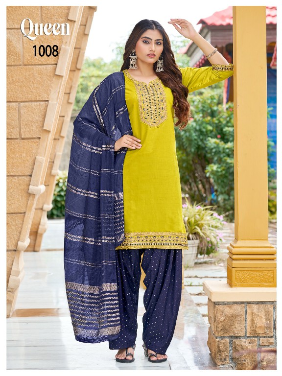 MUKESH QUEEN WHOLESALE READYMADE VERTICAN WITH WORK BIG SIZE PATIYALA STYLE 3 PCS SUITS SUPPLIER