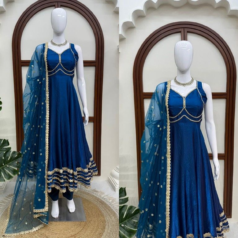 TEXTILEDEAL D.NO KD 1644 WHOLESALE READYMADE FENDY SILK GOWN PANT WITH DUPATTA ONLINE