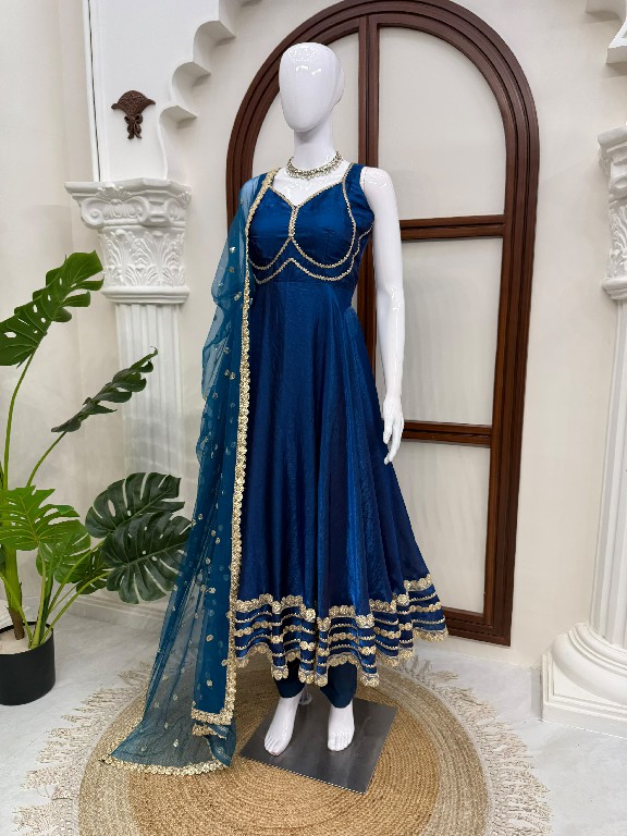 TEXTILEDEAL D.NO KD 1644 WHOLESALE READYMADE FENDY SILK GOWN PANT WITH DUPATTA ONLINE