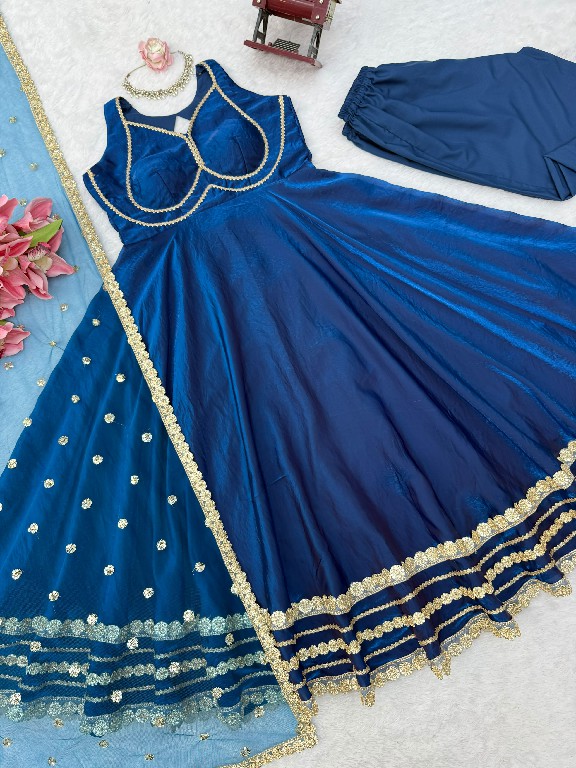 TEXTILEDEAL D.NO KD 1644 WHOLESALE READYMADE FENDY SILK GOWN PANT WITH DUPATTA ONLINE
