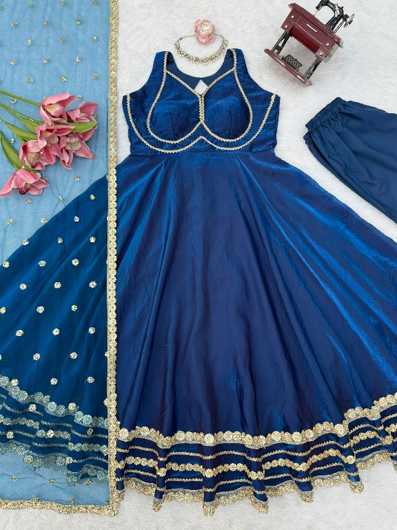 TEXTILEDEAL D.NO KD 1644 WHOLESALE READYMADE FENDY SILK GOWN PANT WITH DUPATTA ONLINE