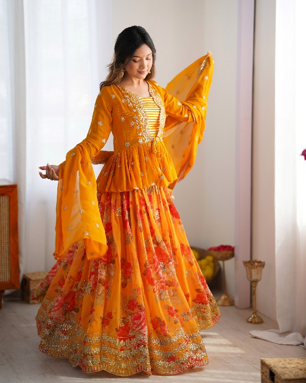 SP SERIES D.NO SP-15 WHOLESALE HEAVY FOUX GEORGETTE FESTIVE WEAR LEHENGA CHOLI FOR EXPORT