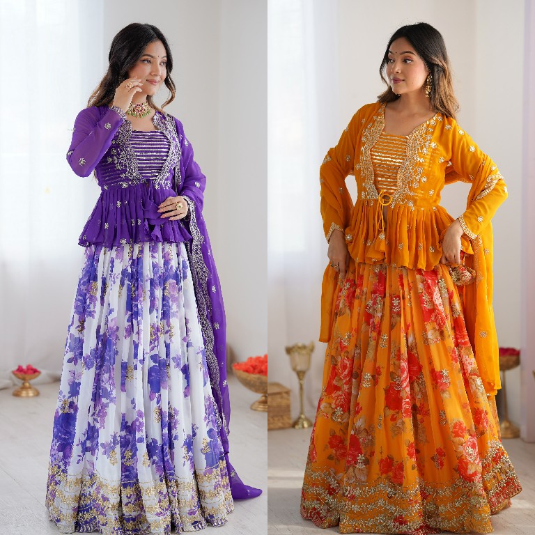 SP SERIES D.NO SP-15 WHOLESALE HEAVY FOUX GEORGETTE FESTIVE WEAR LEHENGA CHOLI FOR EXPORT
