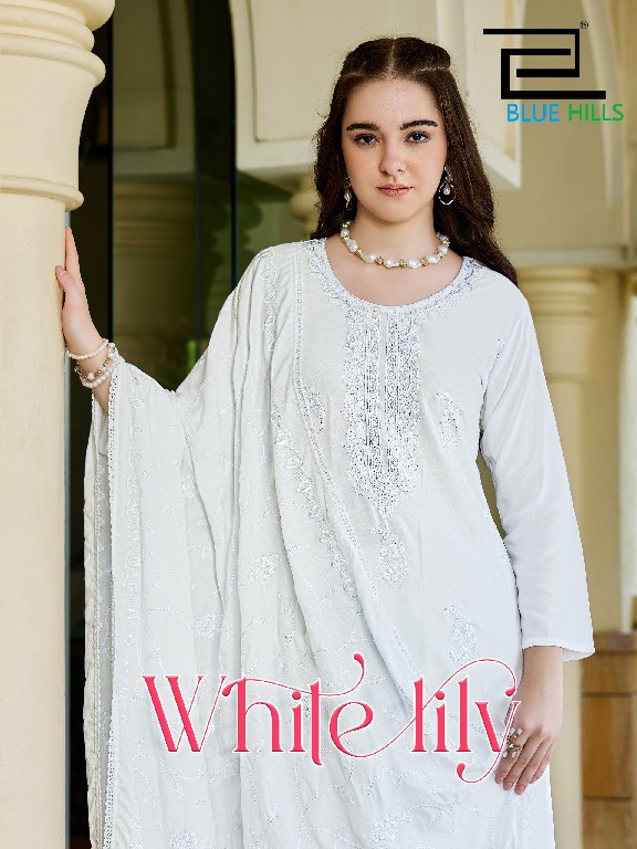 BLUE HILLS WHITE LILY WHOLESALE READYMADE RAYON WITH WORK BIG SIZE 3 PCS COMBO SET SUITS EXPORTER