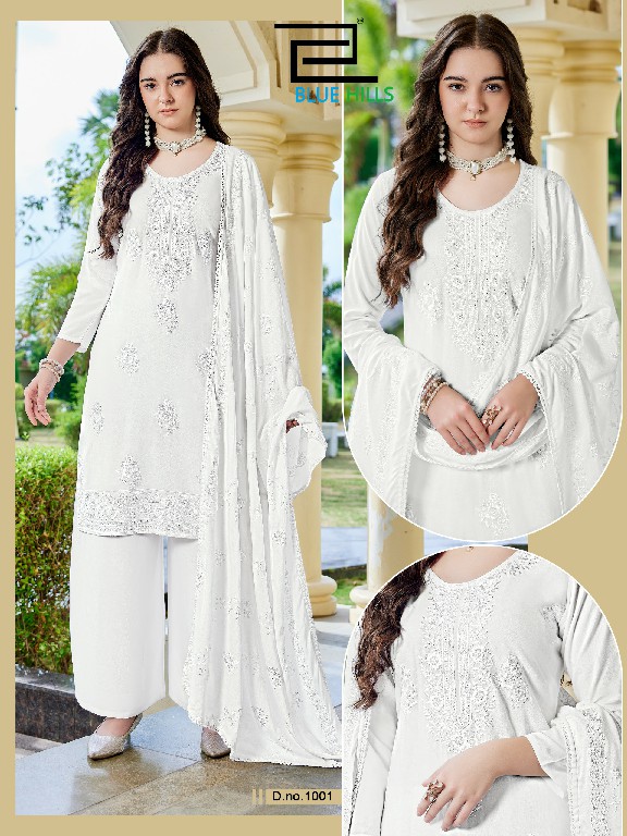 BLUE HILLS WHITE LILY WHOLESALE READYMADE RAYON WITH WORK BIG SIZE 3 PCS COMBO SET SUITS EXPORTER