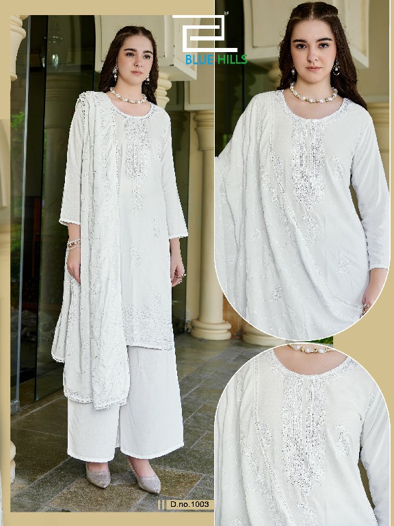 BLUE HILLS WHITE LILY WHOLESALE READYMADE RAYON WITH WORK BIG SIZE 3 PCS COMBO SET SUITS EXPORTER