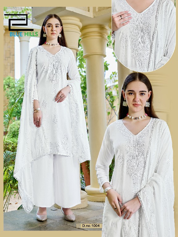 BLUE HILLS WHITE LILY WHOLESALE READYMADE RAYON WITH WORK BIG SIZE 3 PCS COMBO SET SUITS EXPORTER