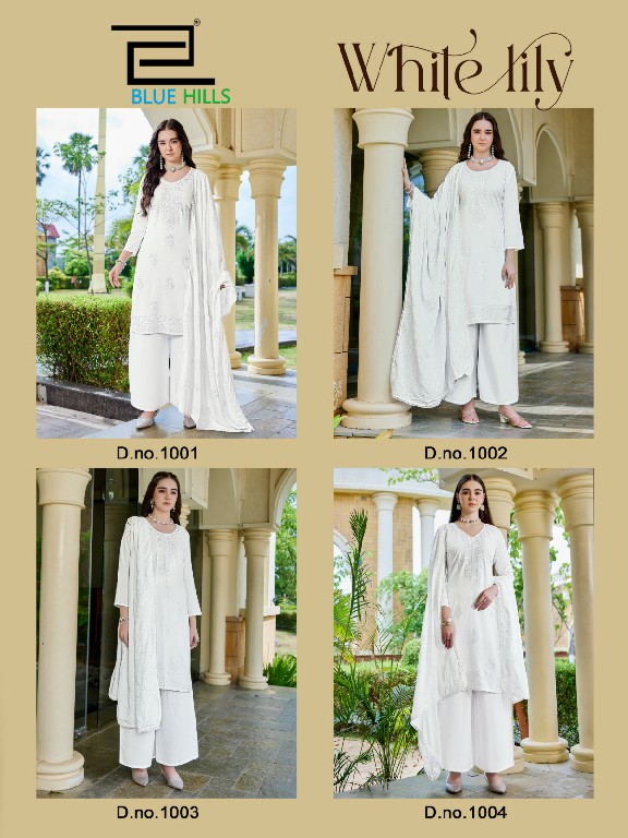 BLUE HILLS WHITE LILY WHOLESALE READYMADE RAYON WITH WORK BIG SIZE 3 PCS COMBO SET SUITS EXPORTER