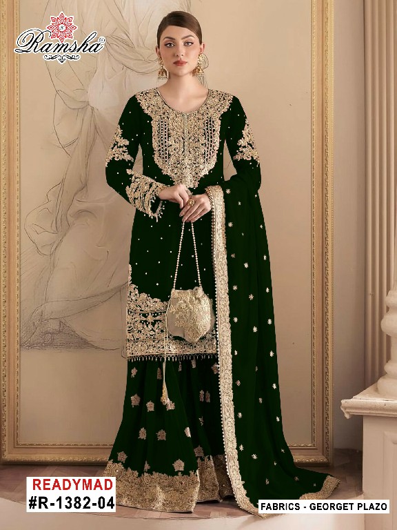 RAMSHA D.NO 1382 WHOLESALE READYMADE GEORGETTE PAKISTANI SHARARA STYLE 3 PCS SUITS FOR EXPORT