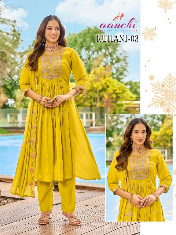 AANCHI RUHANI WHOLESALE READYMADE MUL CHANDERI FASHIONABLE 3 PCS COMBO SET SUITS FOR EXPORT