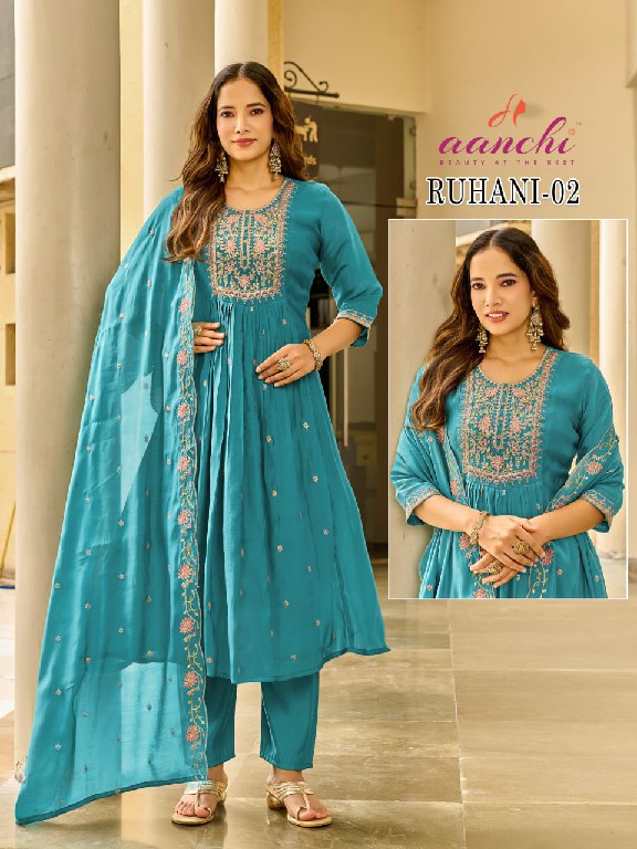 AANCHI RUHANI WHOLESALE READYMADE MUL CHANDERI FASHIONABLE 3 PCS COMBO SET SUITS FOR EXPORT