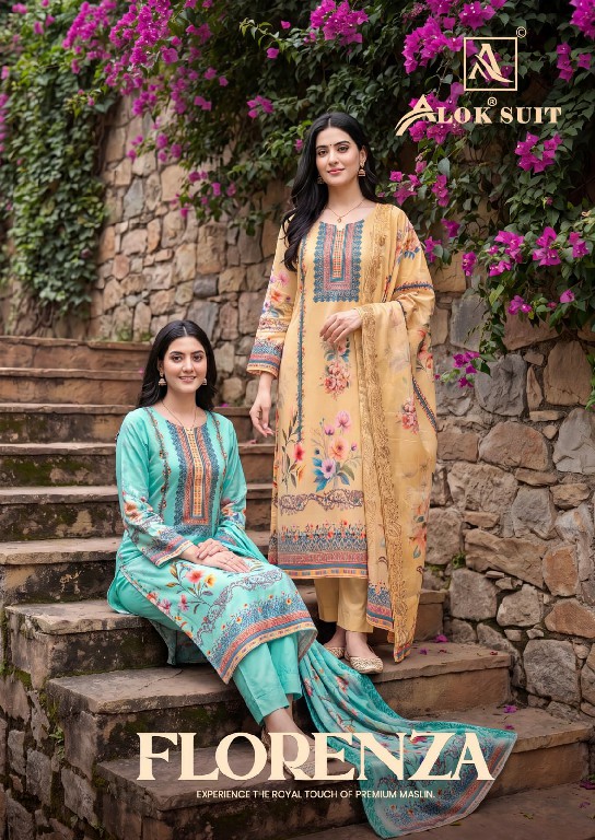 ALOK SUIT FLORENZA WHOLESALE VISCOSE MUSLIN DESIGNER UNSTITCH SALWAR SUITS SUPPLIER