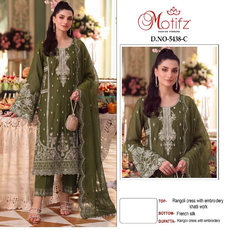 MOTIFZ D.NO 5438 WHOLESALE RANGOLI CRUSH KHATLI WORK UNSTITCH SALWAR SUITS EXPORTER