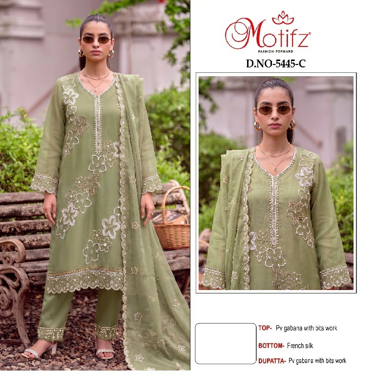 MOTIFZ D.NO 5445 WHOLESALE PV GABANA WITH BEATS WORK UNSTITCH SALWAR SUITS EXPORTER