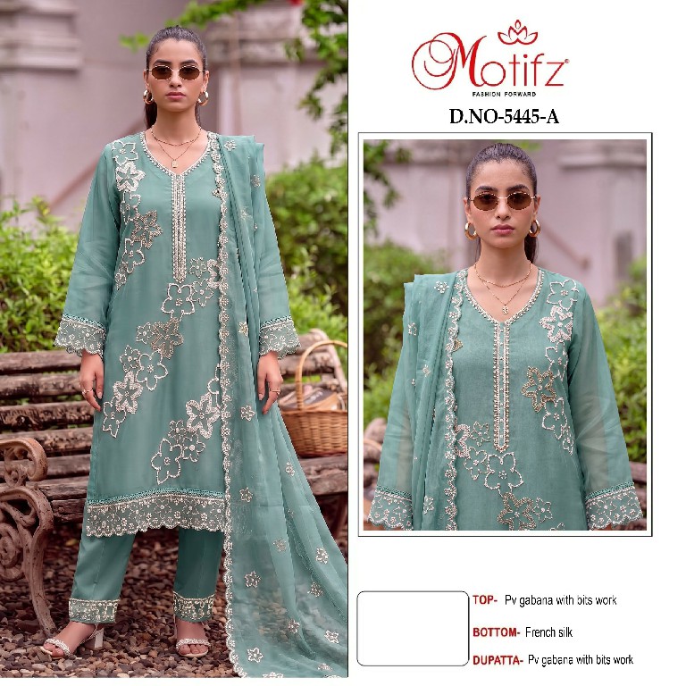 MOTIFZ D.NO 5445 WHOLESALE PV GABANA WITH BEATS WORK UNSTITCH SALWAR SUITS EXPORTER
