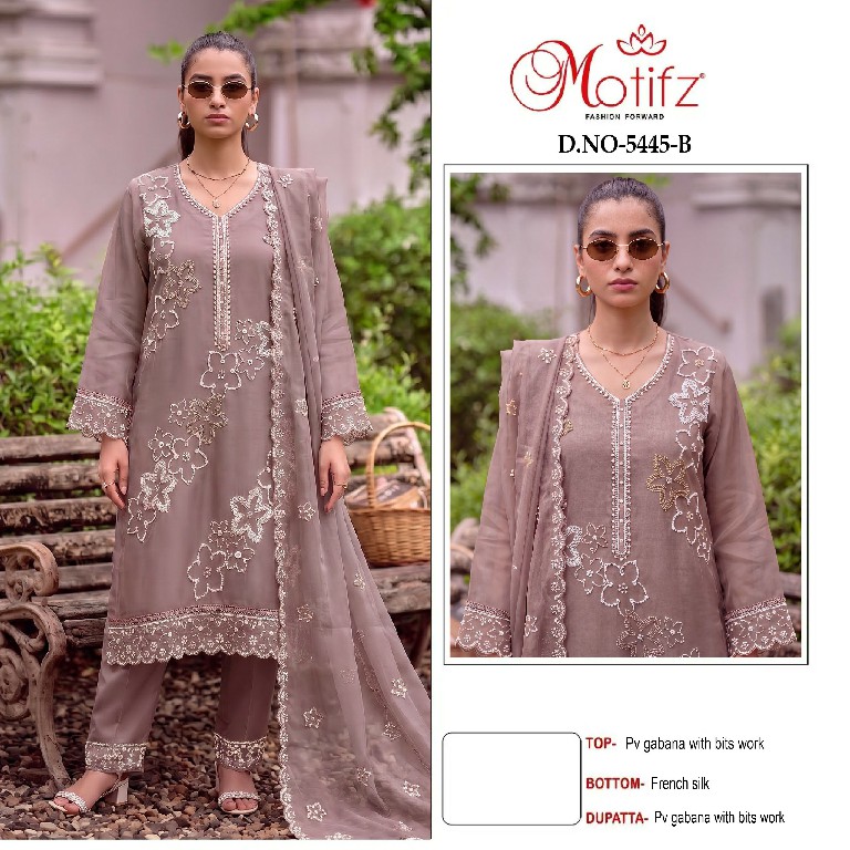 MOTIFZ D.NO 5445 WHOLESALE PV GABANA WITH BEATS WORK UNSTITCH SALWAR SUITS EXPORTER