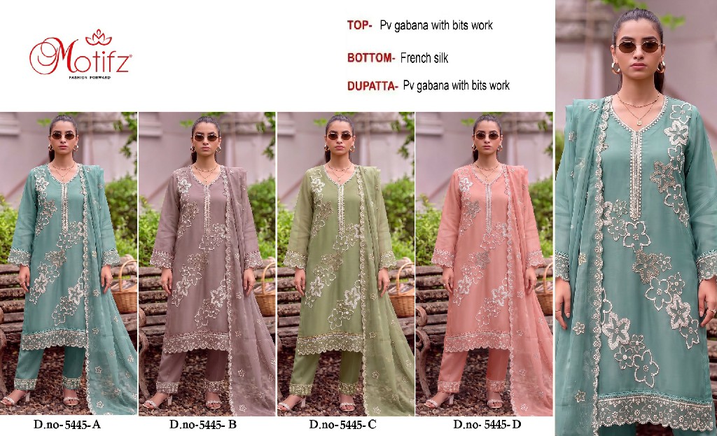 MOTIFZ D.NO 5445 WHOLESALE PV GABANA WITH BEATS WORK UNSTITCH SALWAR SUITS EXPORTER