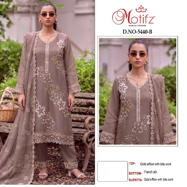 MOTIFZ D.NO 5440 WHOLESALE GOLD CHIFFON WITH WORK UNSTITCH SALWAR SUITS FOR EXPORT