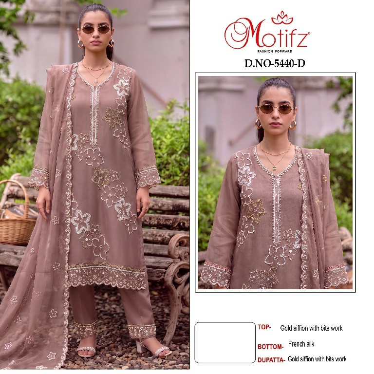MOTIFZ D.NO 5440 WHOLESALE GOLD CHIFFON WITH WORK UNSTITCH SALWAR SUITS FOR EXPORT