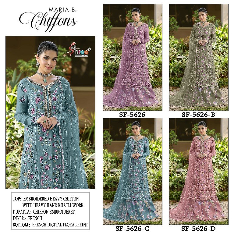 SHREE FABS D.N O 5626 WHOLESALE CHIFFON PAKISTANI HIT DESIGN UNSTITCH SALWAR SUITS ONLINE