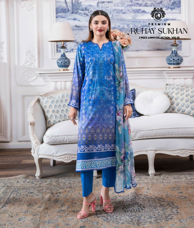 GULL JEE RUHAY SUKHAN WHOLESALE EMBROIDERED LAWN ORIGINAL PAKISTANI UNSTITCH SALWAR SUITS SUPPLIER