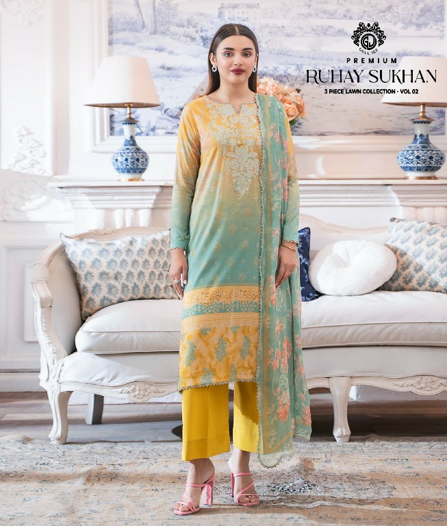 GULL JEE RUHAY SUKHAN WHOLESALE EMBROIDERED LAWN ORIGINAL PAKISTANI UNSTITCH SALWAR SUITS SUPPLIER